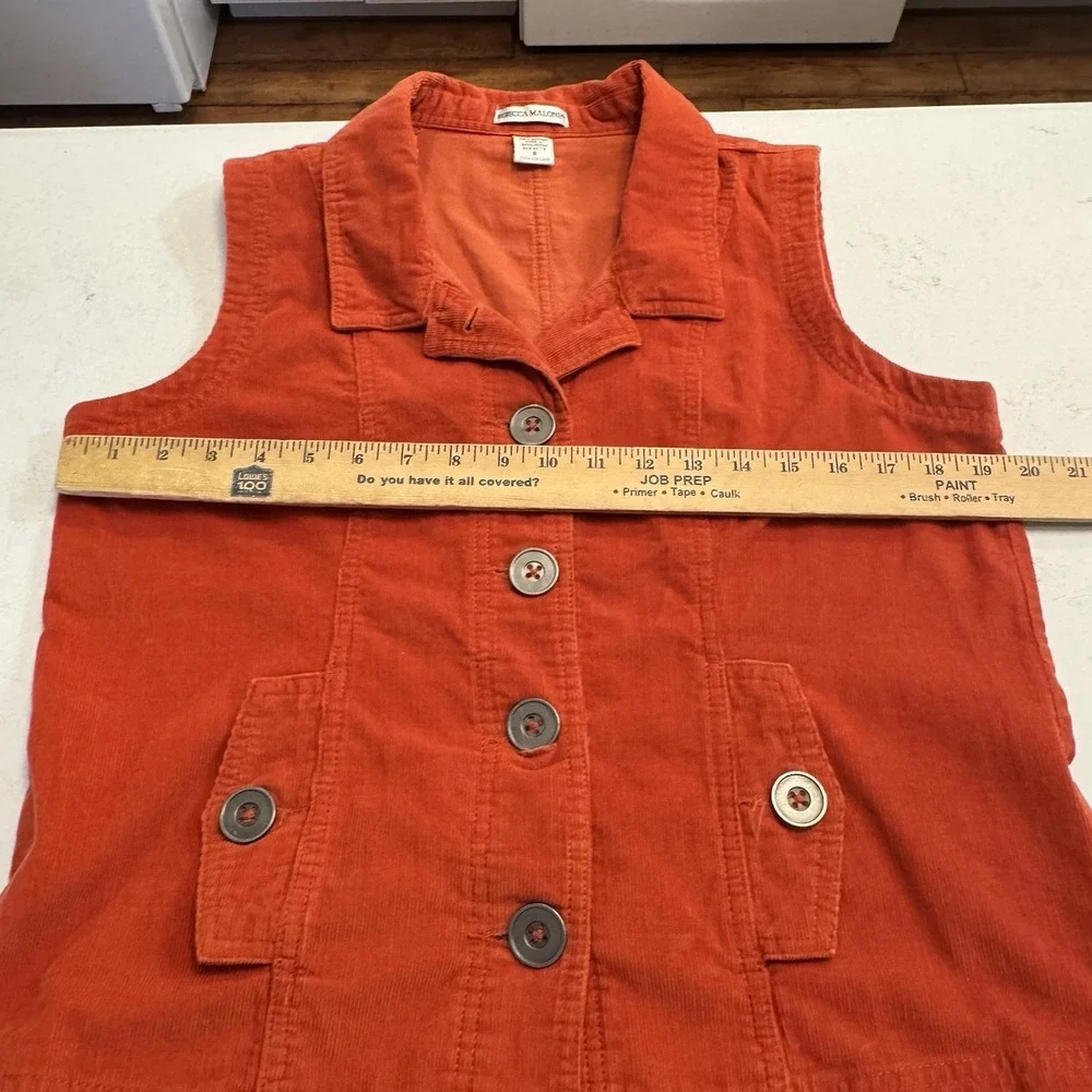 Rebecca‎ Malone Vest Women Size S Orange 100% Cotton Corduroy Button Up